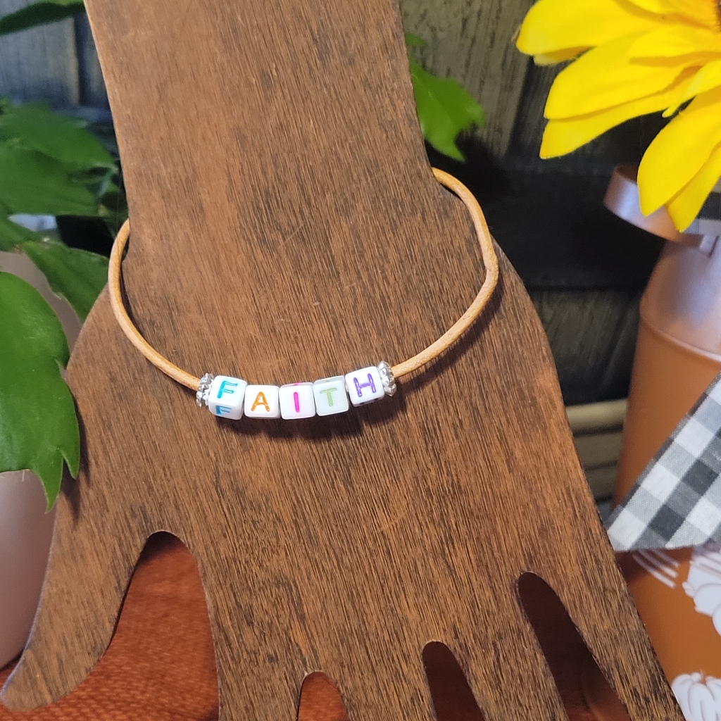 Brown Leather Cord With Faith Letters.